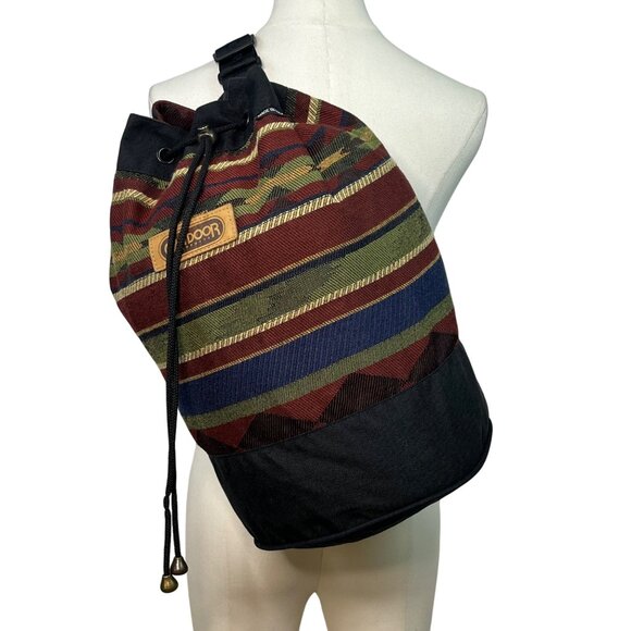 Outdoor Products Black & Red Striped Pattern Canvas & Adjustable Strap Backpack - Picture 2 of 11